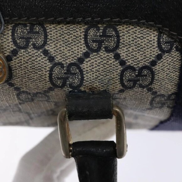 GUCCI GG Supreme Sherry Line Hand Bag PVC Navy Gold Red Auth 135604 - Picture 9 of 16
